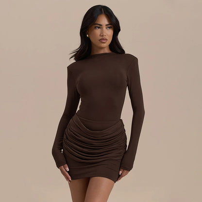 Sexy Long Sleeve Ruched Bodycon Mini Dress