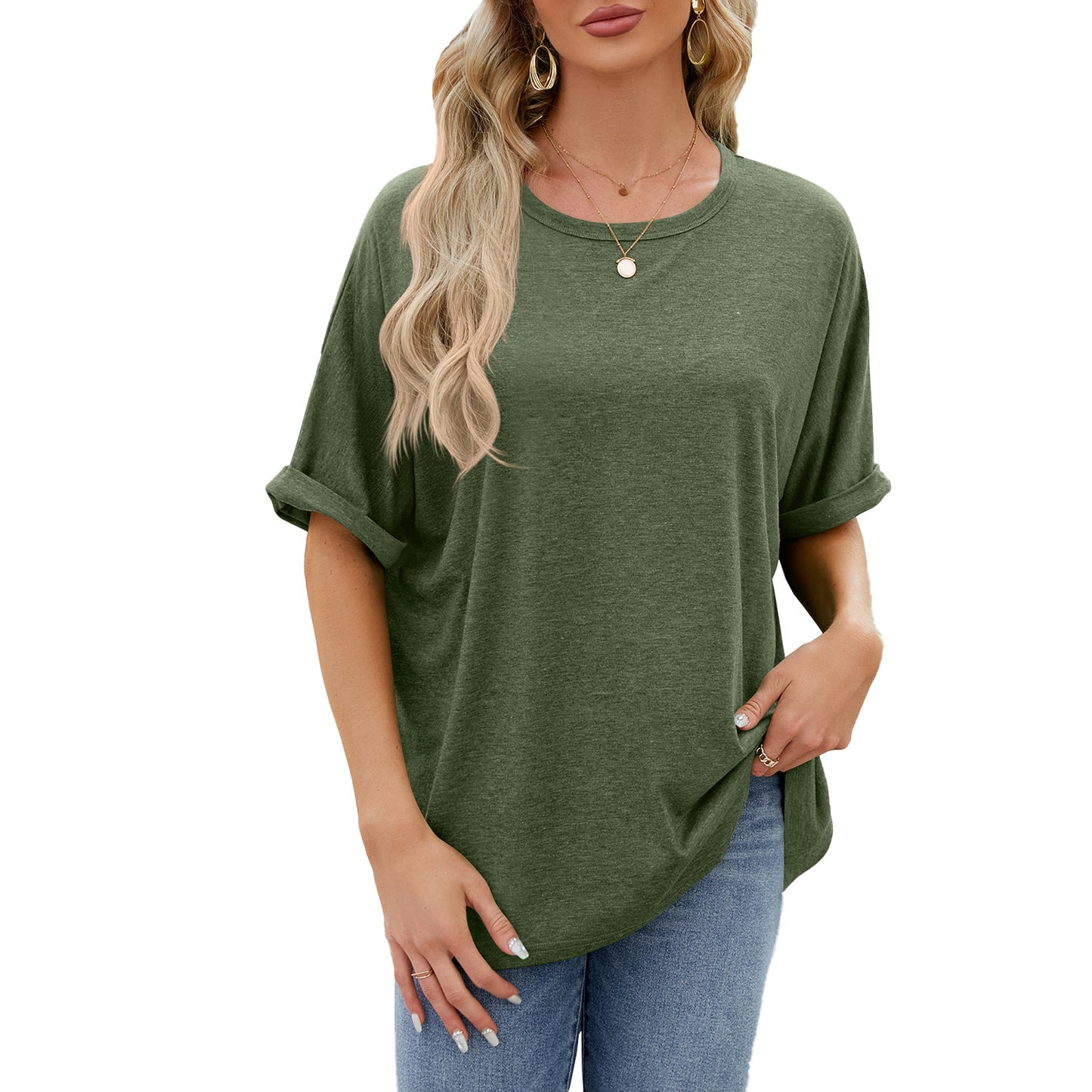 Loose Fit Crew Neck Short Sleeve Casual Basic Tee