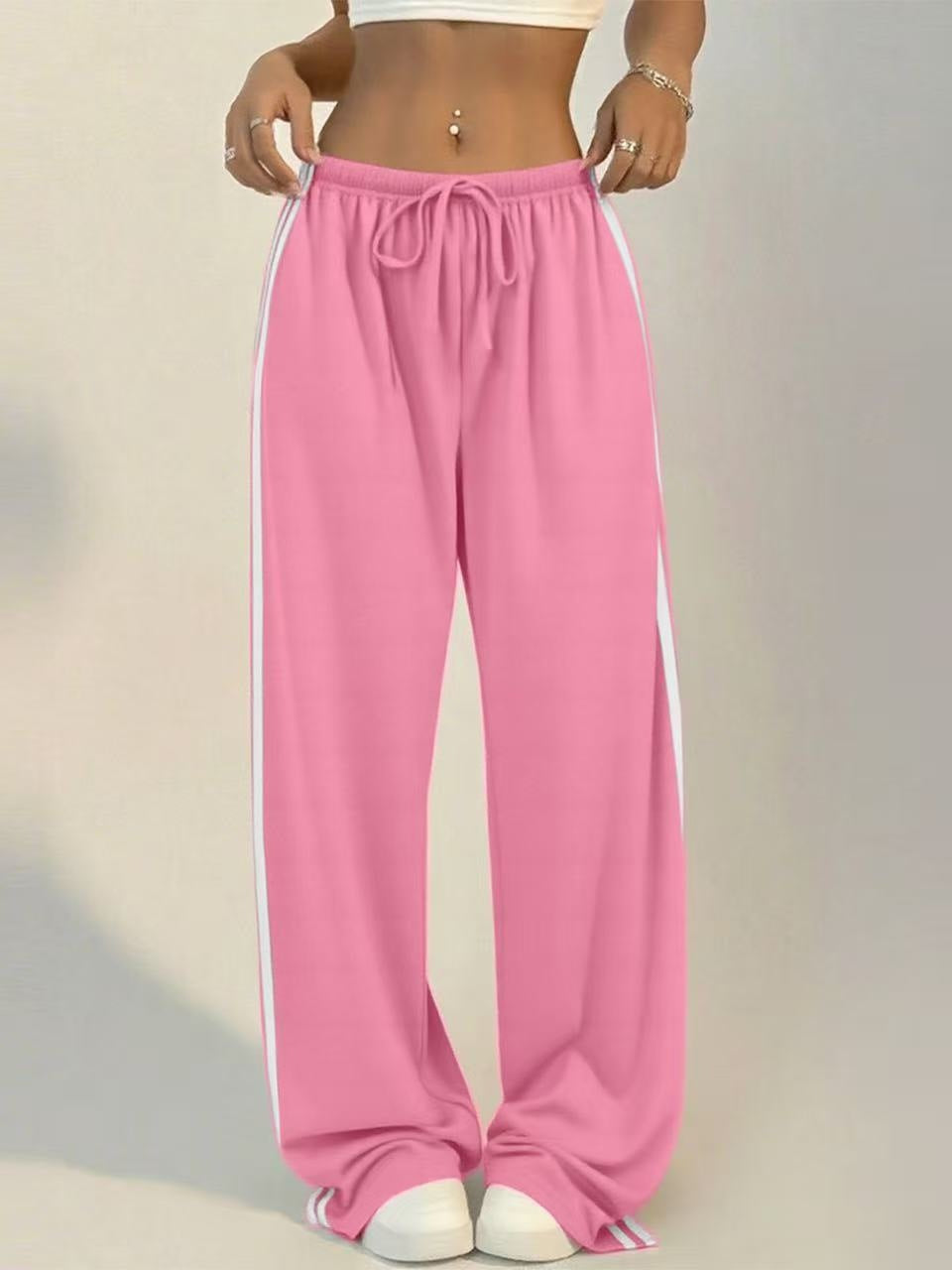 Women High Waist Side Stripe Baggy Wide Leg Sweatpants