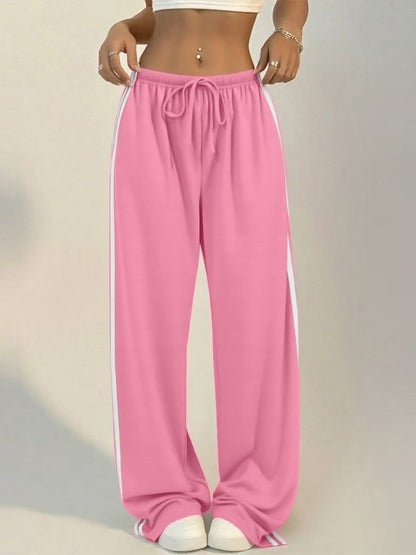Women High Waist Side Stripe Baggy Wide Leg Sweatpants