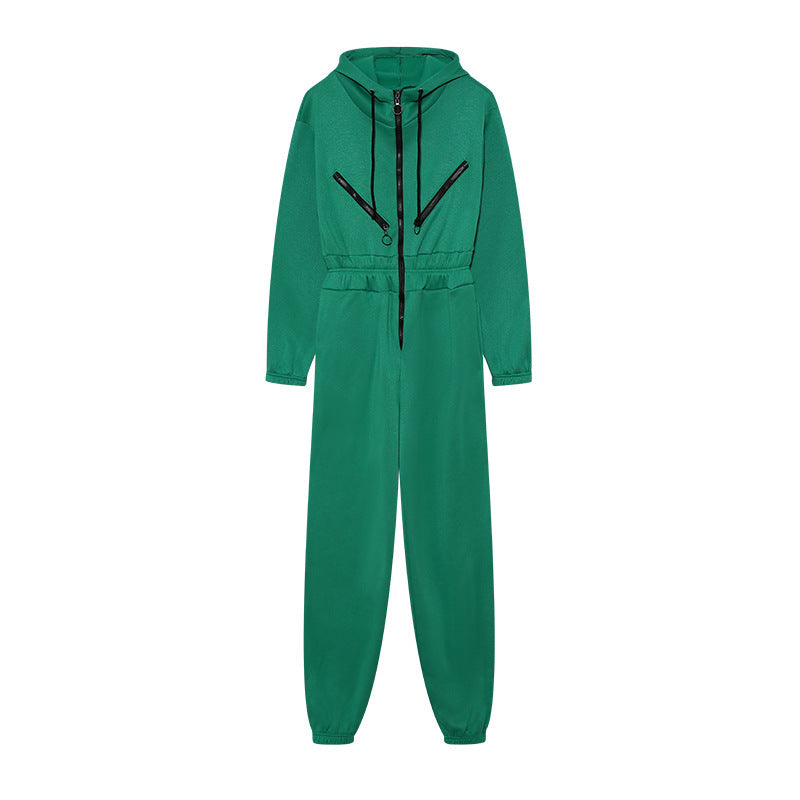 Women Hooded Zip Up Jumpsuit Long Sleeve Loungewear