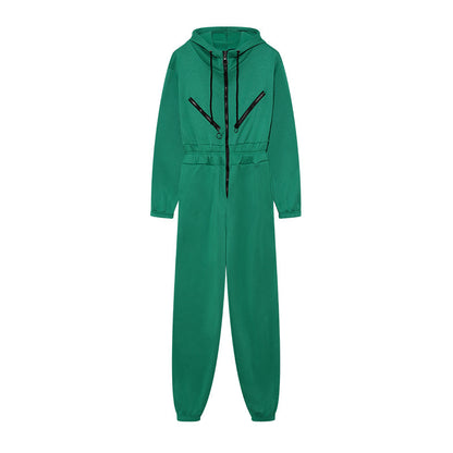 Women Hooded Zip Up Jumpsuit Long Sleeve Loungewear