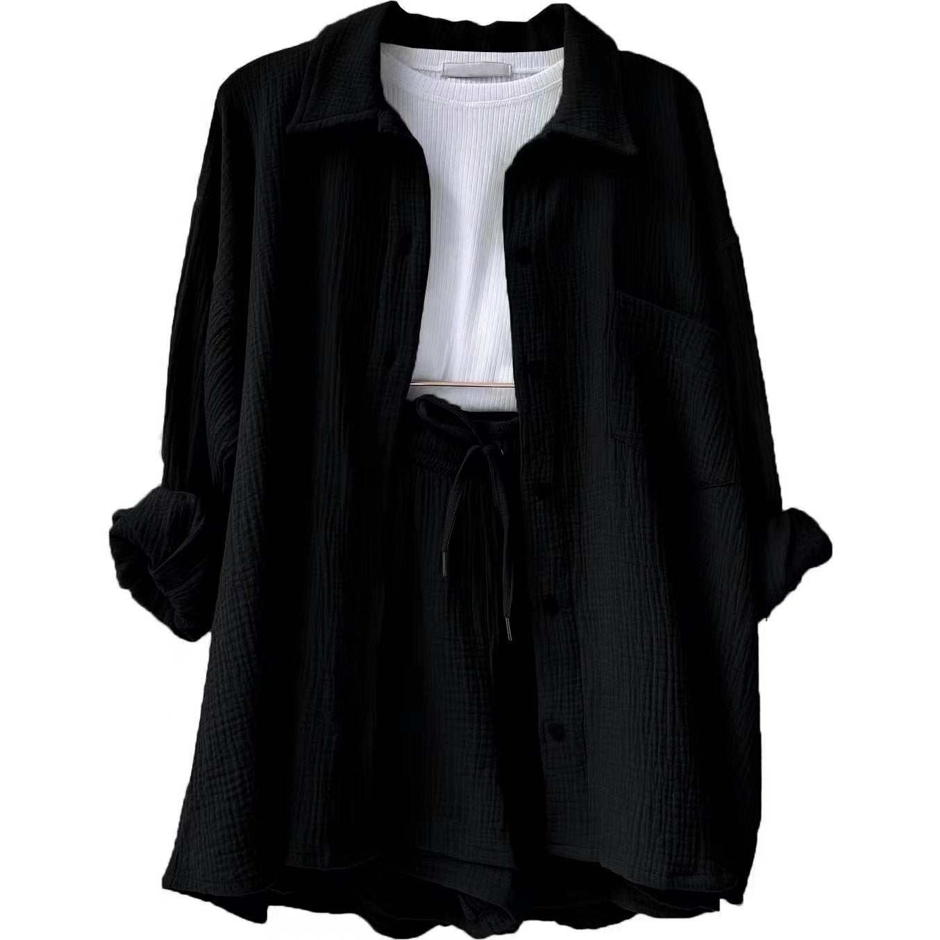 Women's Textured Shirt & Drawstring Shorts Matching Set