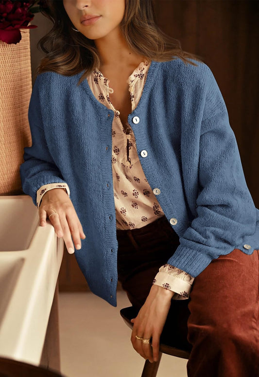 Womens Oversized Button Front Cardigan Knit Sweater