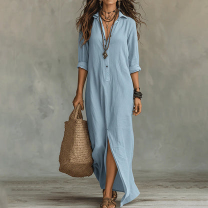 Women's Long Sleeve V Neck Maxi Dress Casual Elegant