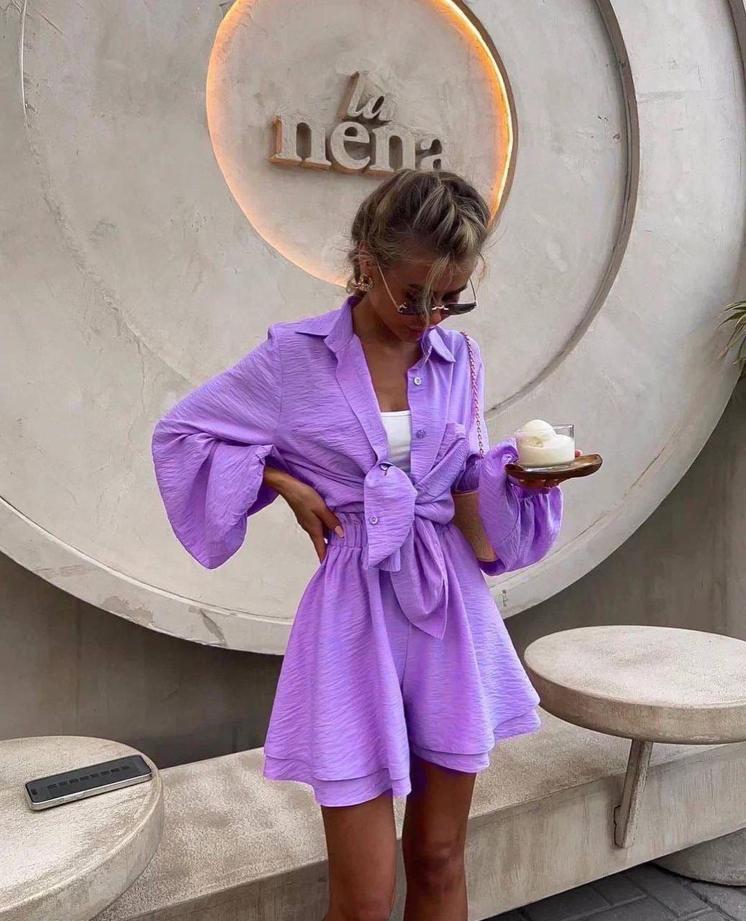 Women's Long Sleeve Top and Ruffle Shorts Matching Set