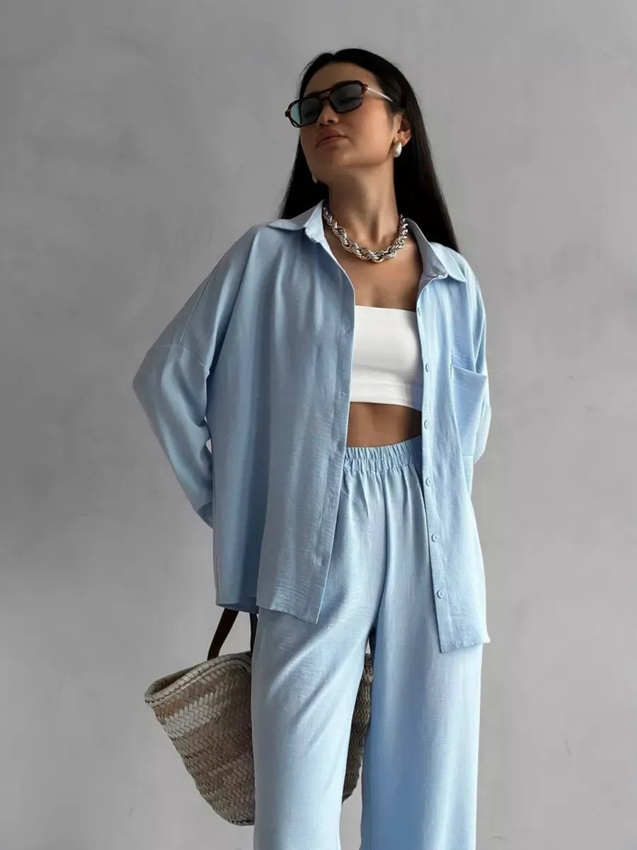 Women's Cardigan Wide Leg Pants Two Piece Lounge Set