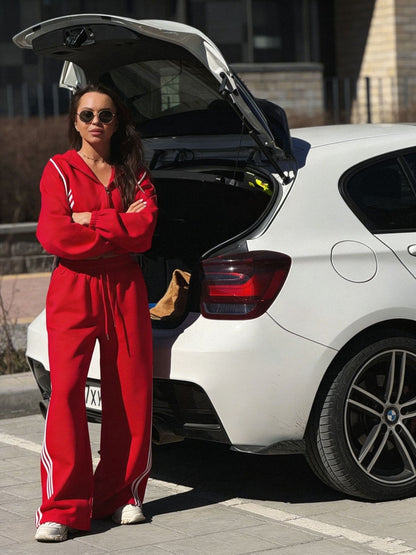 Women's Oversized Side Stripe Zip Hoodie Tracksuit Set