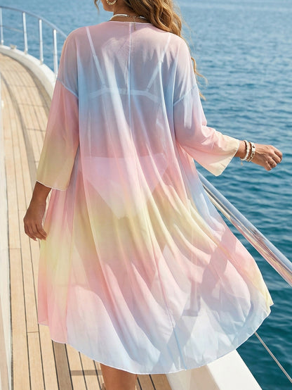 Tie Dye Sheer Kimono Beach Cover Up Loose Cardigan