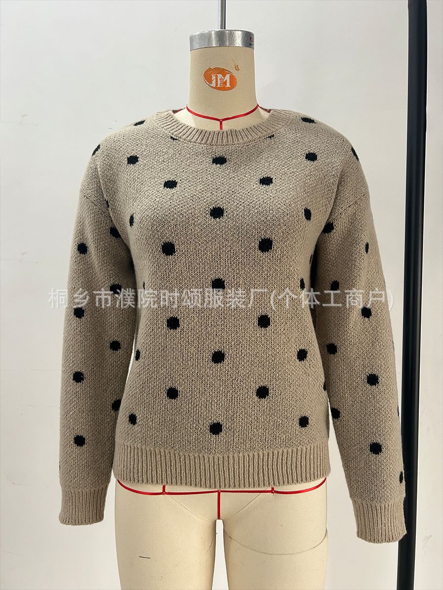 Women's Polka Dot Crew Neck Pullover Sweater