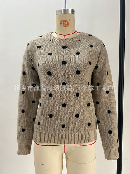 Women's Polka Dot Crew Neck Pullover Sweater