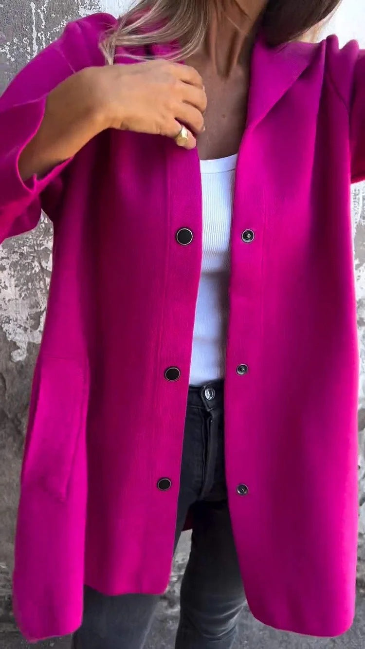 Women's Hooded Coat Button Front Mid Length Casual