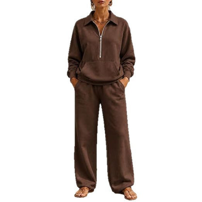 Women's Half Zip Sweatshirt Wide Leg Pants Lounge Set