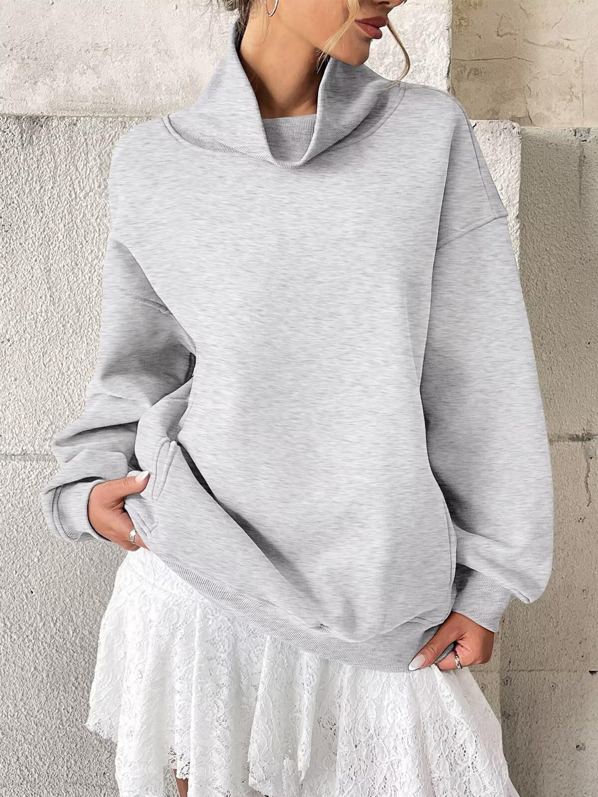 Fleece Mock Neck Oversized Sweatshirt Casual Pullover