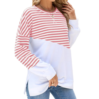 Women's Colorblock Striped Crewneck Sweatshirt Oversized