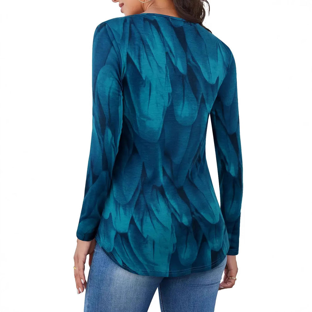 Women's Twist Front V-Neck Long Sleeve Printed Top
