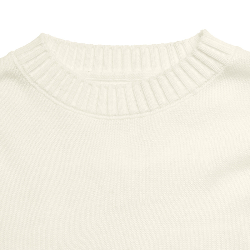 Bow Graphic Knit Sweater Oversized Crewneck Pullover