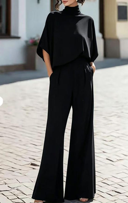 Women's Mock Neck Top & Wide Leg Pants Two Piece Set