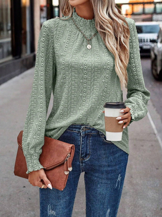 Boho Jacquard Lace Long Sleeve Blouse Top Women Elegant