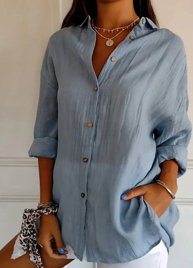 Women's Oversized Pleated Button Down Long Sleeve Shirt