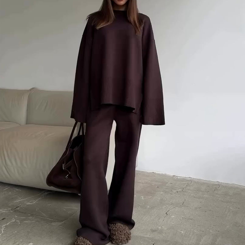 Women's Ribbed Sweater Wide Leg Pants Matching Lounge Set