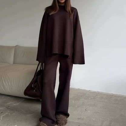 Women's Ribbed Sweater Wide Leg Pants Matching Lounge Set