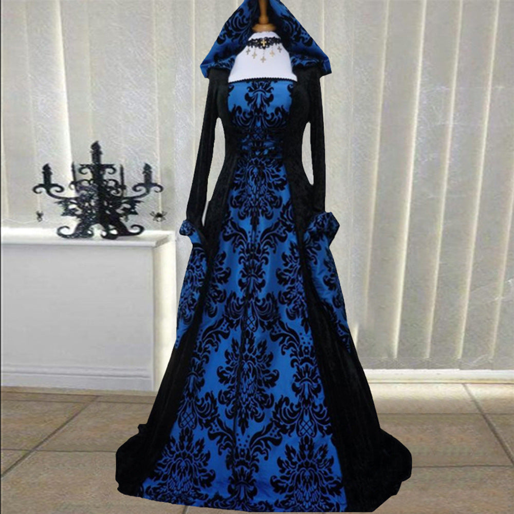 Plus Size Medieval Renaissance Hooded Dress Vintage Gown