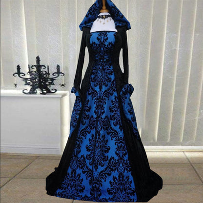 Plus Size Medieval Renaissance Hooded Dress Vintage Gown