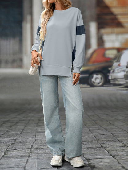 2025 Fall/Winter Colorblock Crew Neck Sweatshirt – Loose Casual Pullover