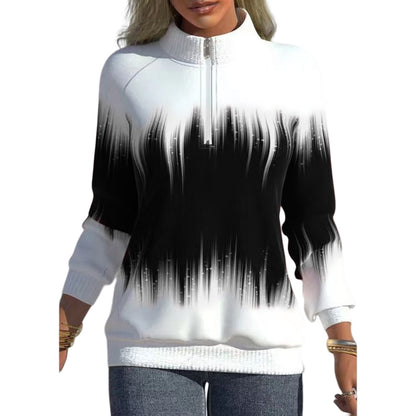 Women Ombre Quarter Zip Mock Neck Fleece Sweatshirt