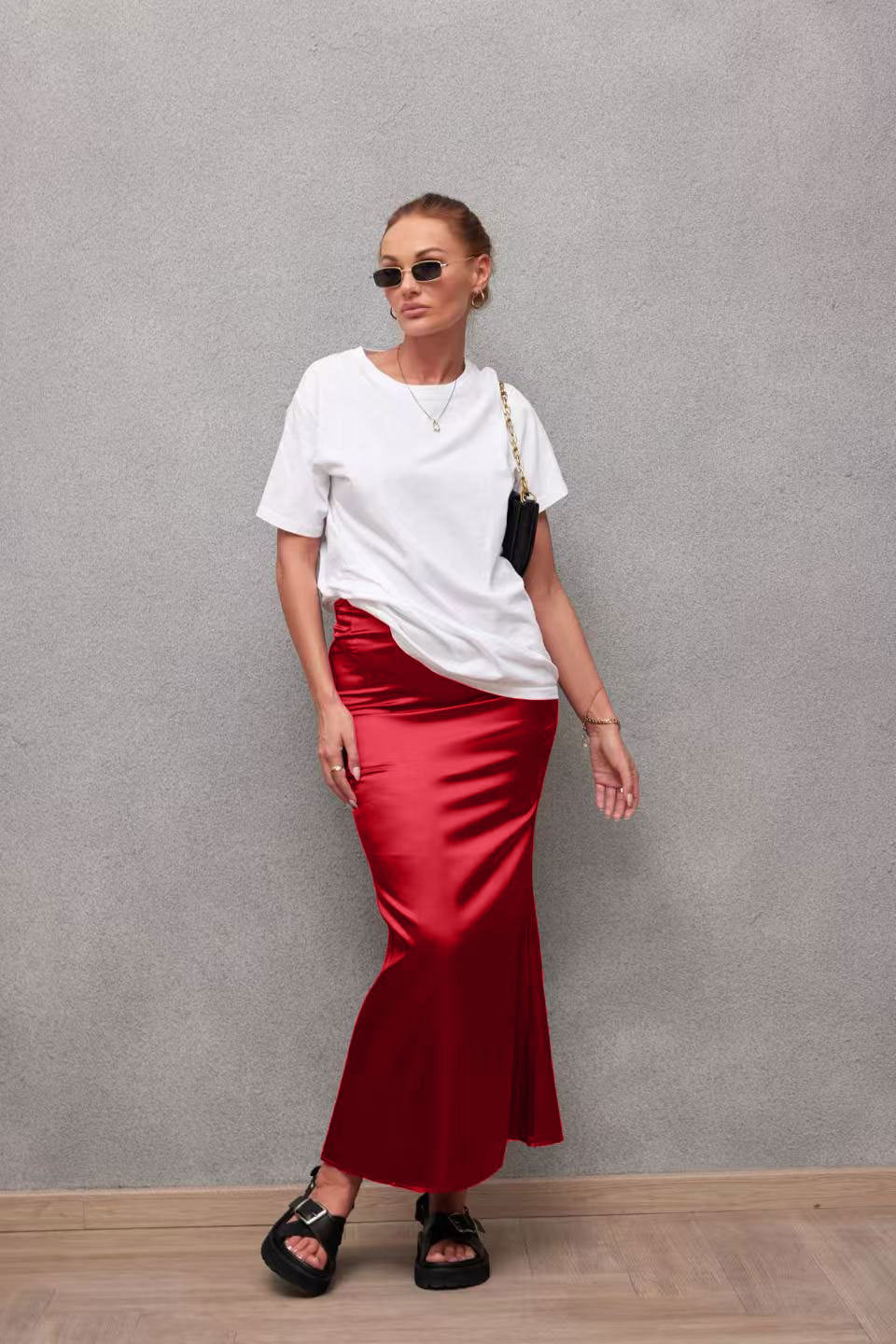 Women's Satin Bodycon Midi Skirt Mermaid Hem