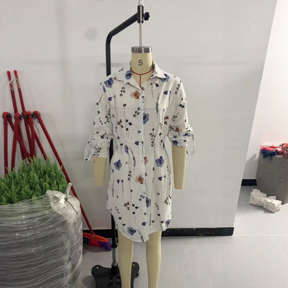 Women's Floral Button Down Shirt Dress Long Sleeve Collared