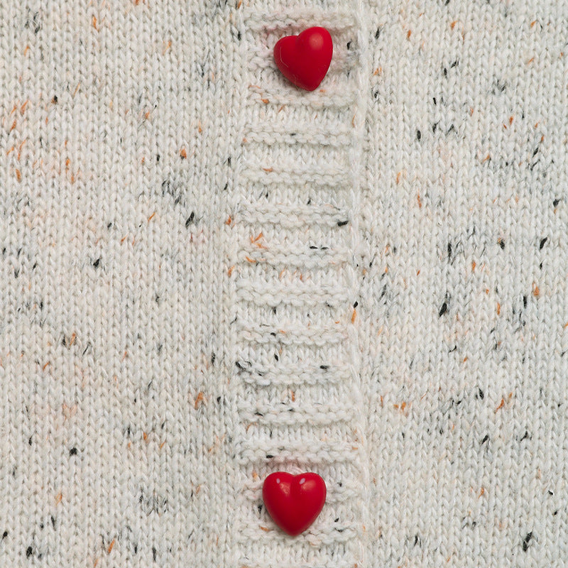 Heart Button Contrast Trim Knit Cardigan Sweater
