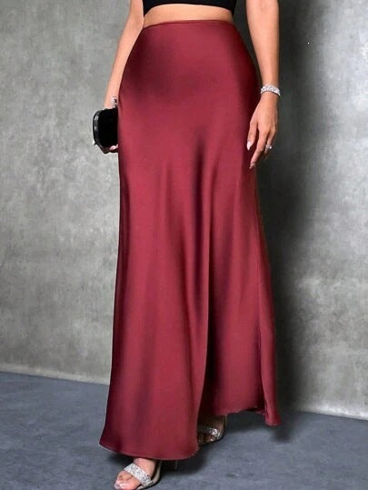 Women's Satin Maxi Skirt A-Line High Waist Long