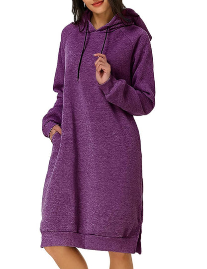 Women's Long Hoodie Dress Pocket Side Slit Sweatshirt