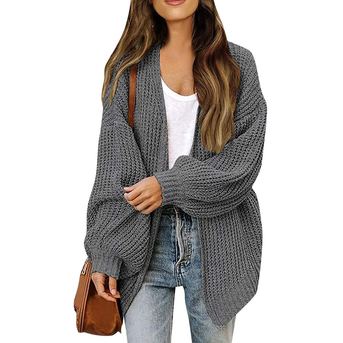 Women's Chunky Knit Balloon Sleeve Open Front Cardigan