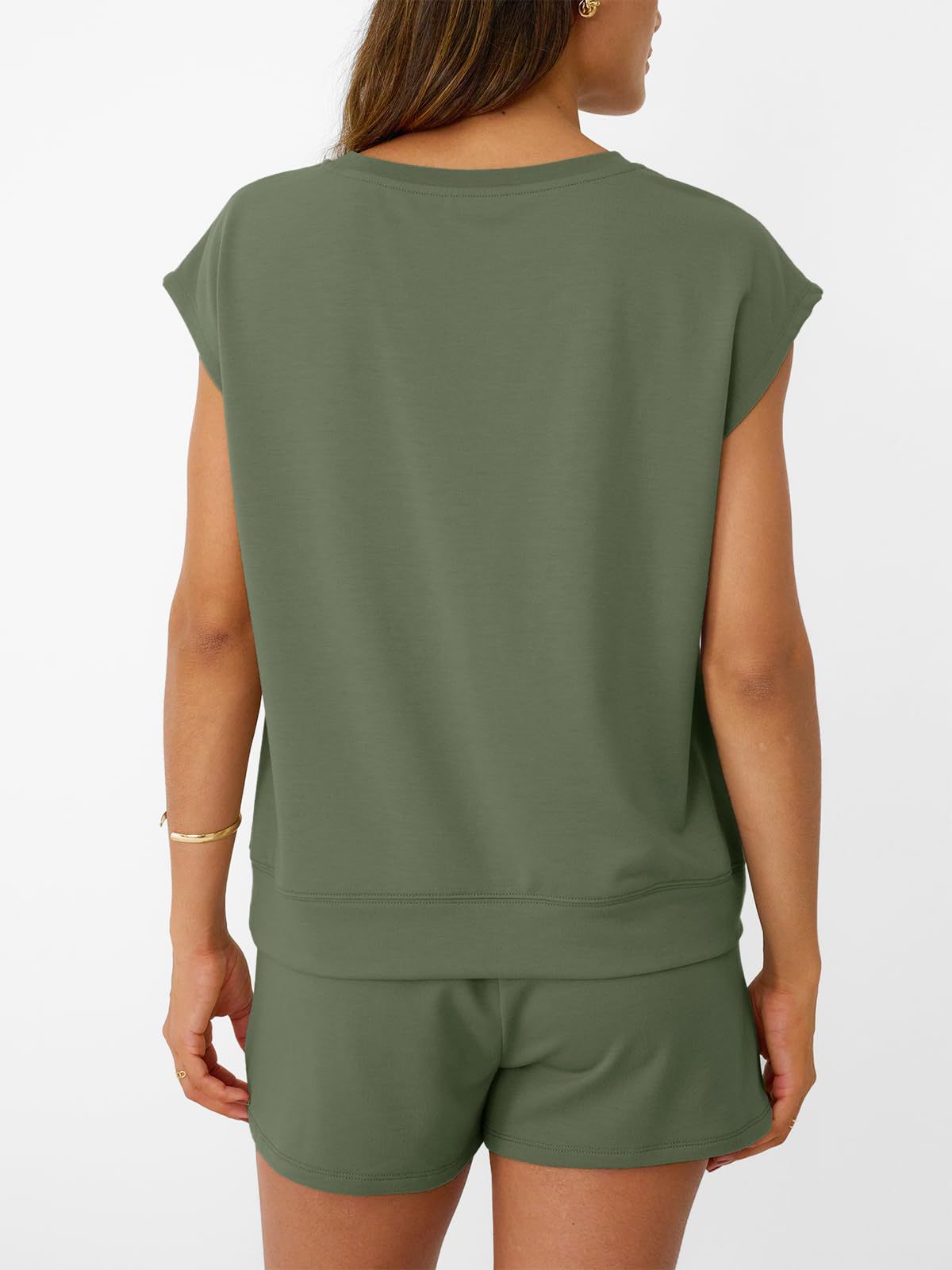Womens Casual Lounge Set Cap Sleeve Top and Shorts