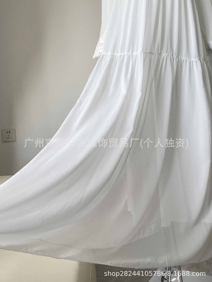 Women's Boho Lace Chiffon Long Sleeve Maxi Dress