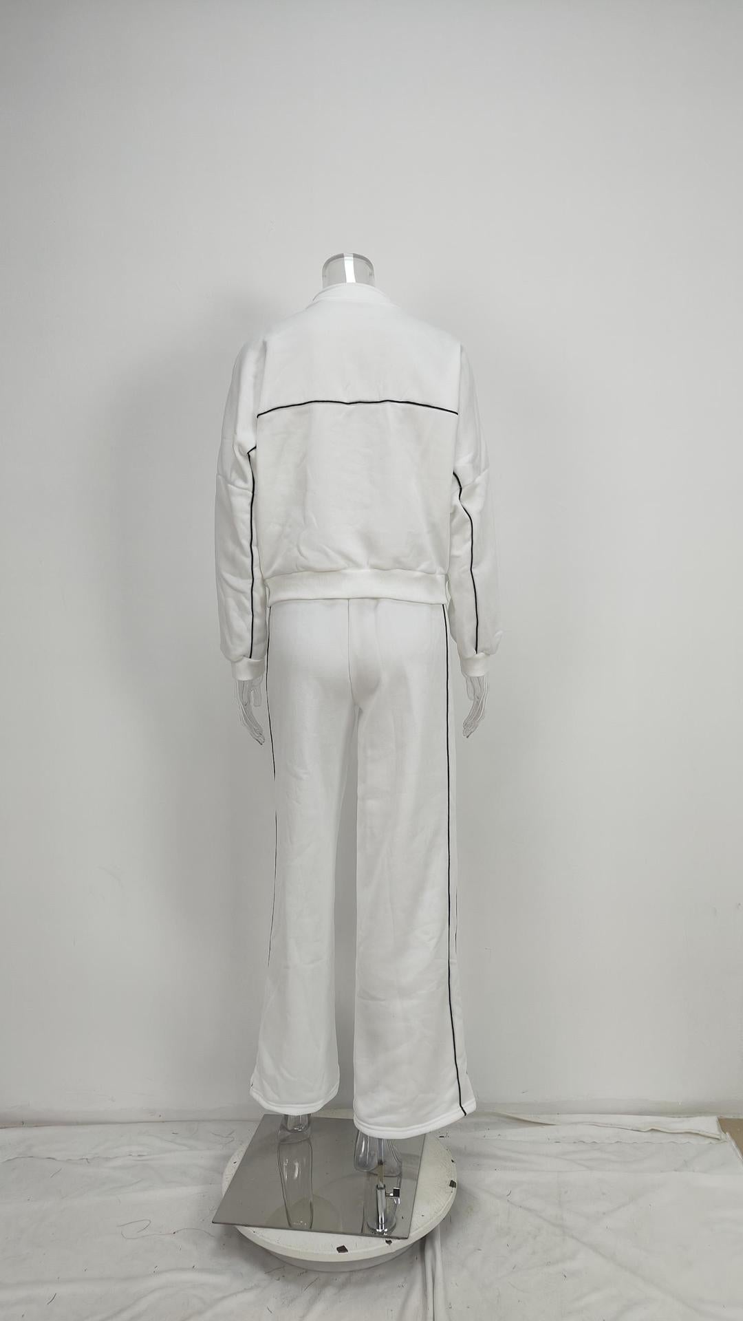 Women's Striped 2 Piece Tracksuit Zip Jacket Wide Leg Pants