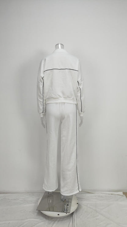 Women's Striped 2 Piece Tracksuit Zip Jacket Wide Leg Pants