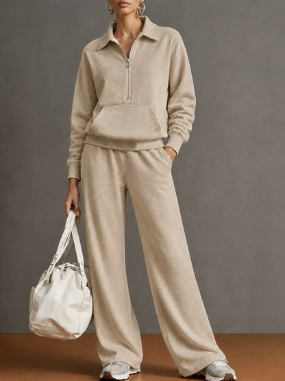 Women's Half Zip Sweatshirt Wide Leg Pants Lounge Set