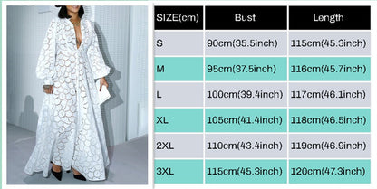 Plus Size White Lace Maxi Dress Long Sleeve V Neck Floral