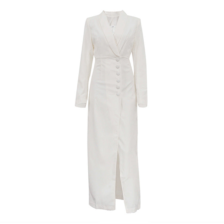 Elegant V-Neck Long Sleeve Front Slit Blazer Dress