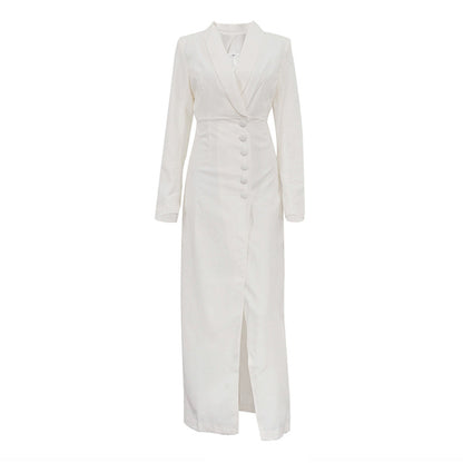 Elegant V-Neck Long Sleeve Front Slit Blazer Dress