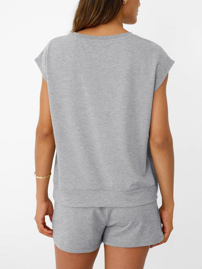Womens Casual Lounge Set Cap Sleeve Top and Shorts