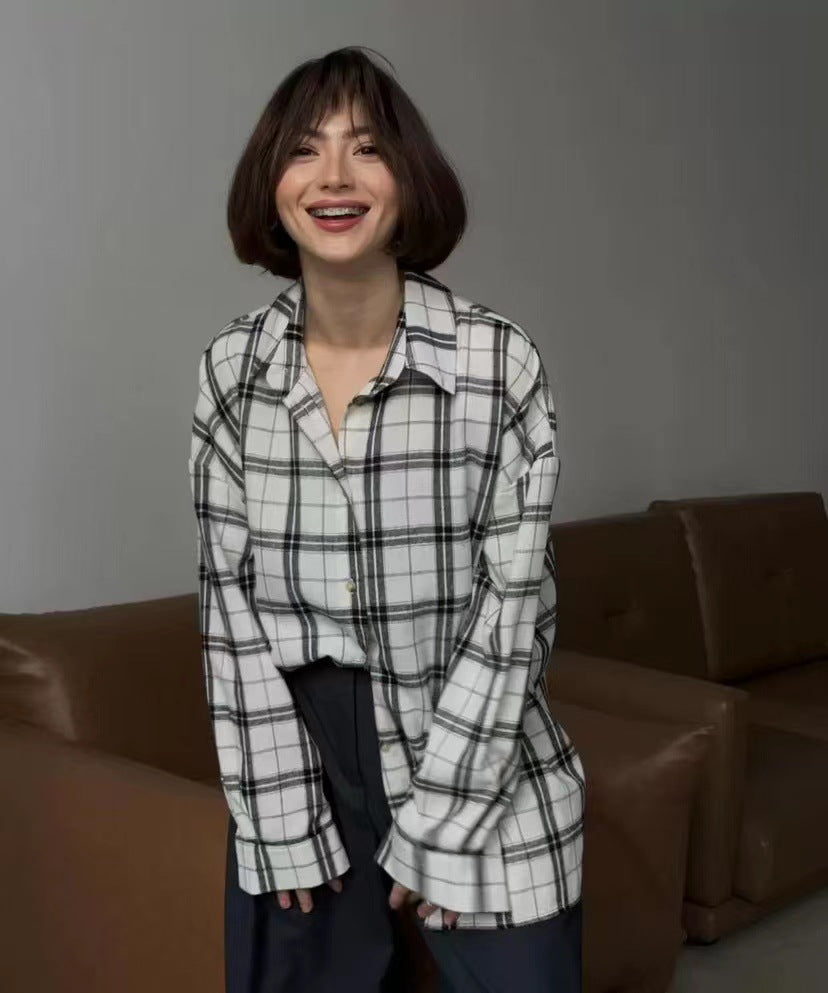 Women's Oversized Plaid Long Sleeve Button Down Shirt