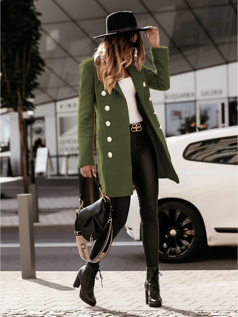 Womens Double Breasted Wool Blend Blazer Coat