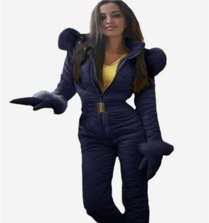 Women's One Piece Ski Suit Waterproof Hooded Snowsuit
