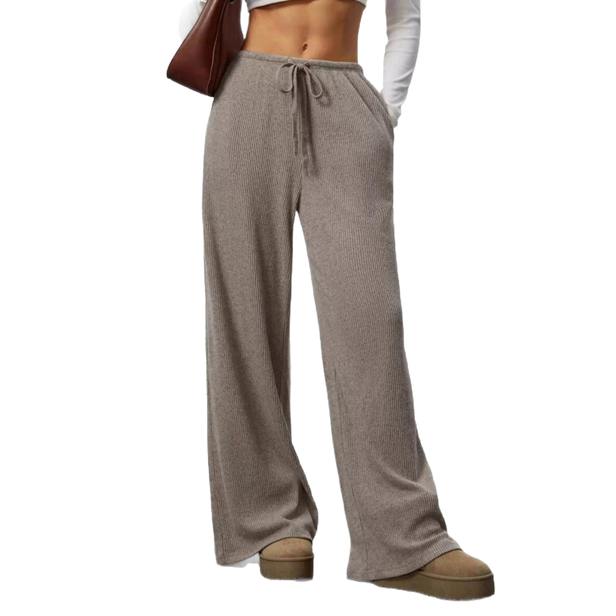 Women's Ribbed Drawstring Wide Leg Lounge Pants