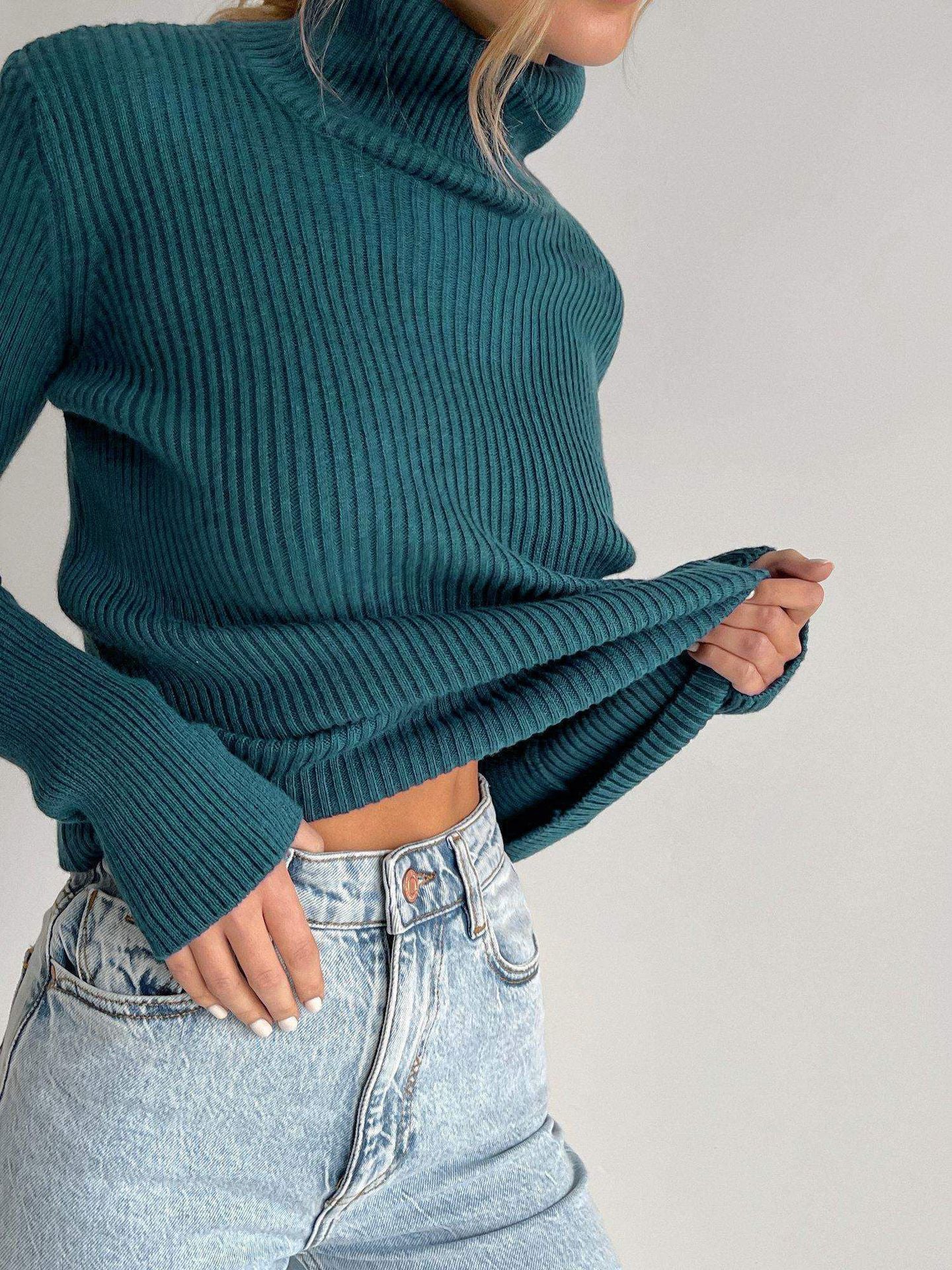 Women's Ribbed Turtleneck Knit Sweater Top